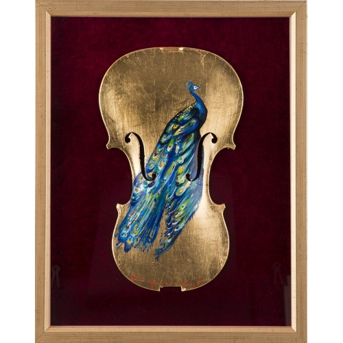 Păun III - pictură în ulei pe vioară